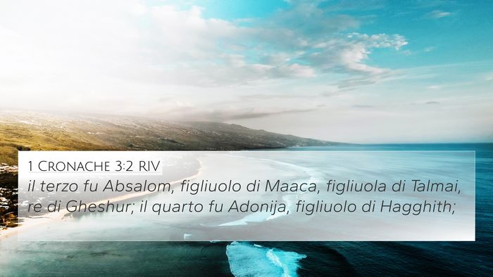 1 Cronache 3:2 RIV 4K Wallpaper - il terzo fu Absalom, figliuolo di Maaca, - 4K Wallpaper Bible Verse