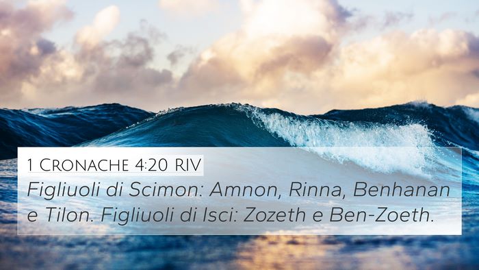 1 Cronache 4:20 RIV 4K Wallpaper - Figliuoli di Scimon: Amnon, Rinna, Benhanan e - 4K Wallpaper Bible Verse