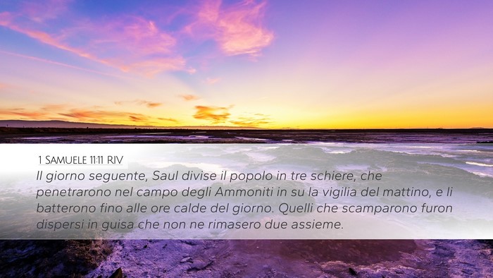 1 Samuele 11:11 RIV Desktop Wallpaper - Il giorno seguente, Saul divise il popolo in tre - Desktop Bible Verse Wallpaper