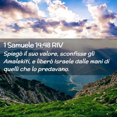 Picture 02 - 1 Samuele 14:48 RIV - Spiegò il suo valore, sconfisse gli Amalekiti, e - Bible Verse Picture