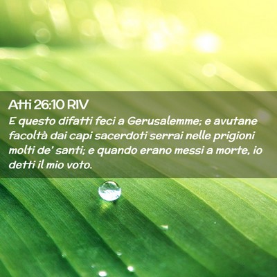 Picture 02 - Atti 26:10 RIV - E questo difatti feci a Gerusalemme; e avutane - Bible Verse Picture