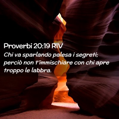 Picture 02 - Proverbi 20:19 RIV - Chi va sparlando palesa i segreti; perciò non - Bible Verse Picture