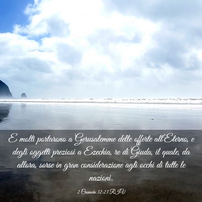 Picture 03 - 2 Cronache 32:23 RIV - E molti portarono a Gerusalemme delle offerte - Bible Verse Picture