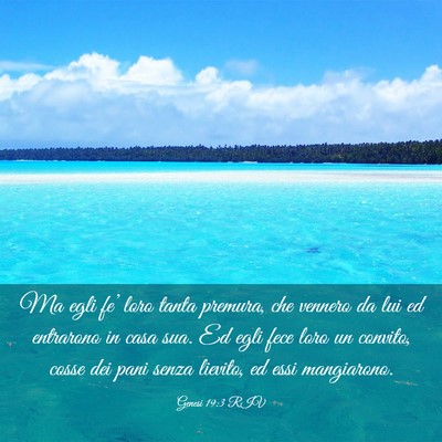 Picture 03 - Genesi 19:3 RIV - Ma egli fe’ loro tanta premura, che vennero da - Bible Verse Picture