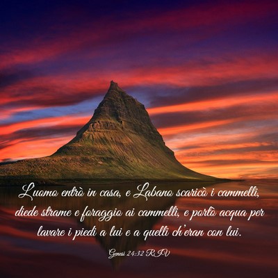 Picture 03 - Genesi 24:32 RIV - L’uomo entrò in casa, e Labano scaricò i - Bible Verse Picture