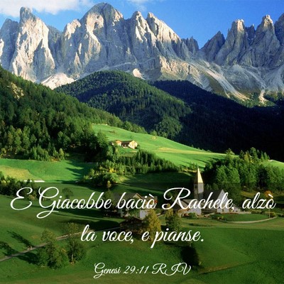 Picture 03 - Genesi 29:11 RIV - E Giacobbe baciò Rachele, alzò la voce, e - Bible Verse Picture