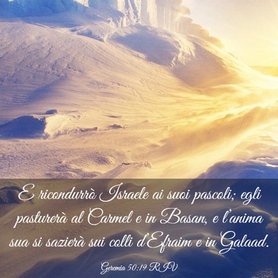 Picture 03 - Geremia 50:19 RIV - E ricondurrò Israele ai suoi pascoli; egli - Bible Verse Picture