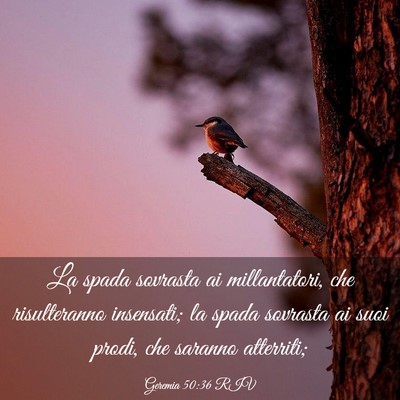 Picture 03 - Geremia 50:36 RIV - La spada sovrasta ai millantatori, che - Bible Verse Picture