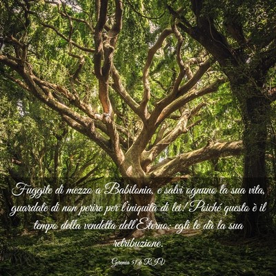 Picture 03 - Geremia 51:6 RIV - Fuggite di mezzo a Babilonia, e salvi ognuno la - Bible Verse Picture