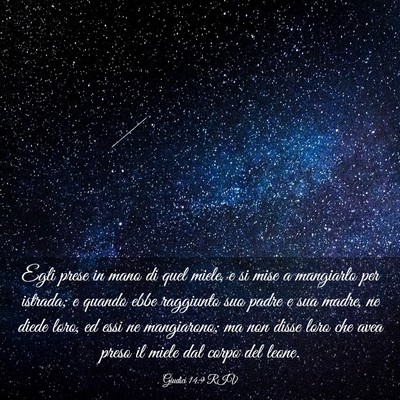 Picture 03 - Giudici 14:9 RIV - Egli prese in mano di quel miele, e si mise a - Bible Verse Picture