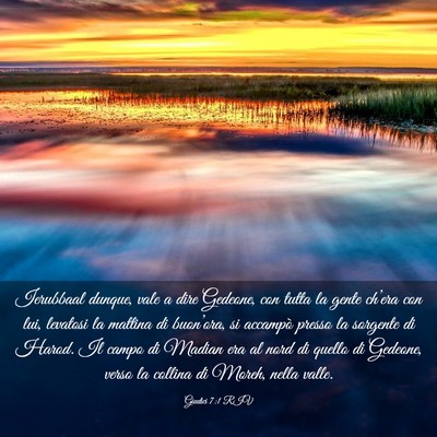 Picture 03 - Giudici 7:1 RIV - Ierubbaal dunque, vale a dire Gedeone, con tutta - Bible Verse Picture