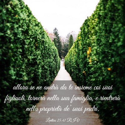 Picture 03 - Levitico 25:41 RIV - allora se ne andrà da te insieme coi suoi - Bible Verse Picture
