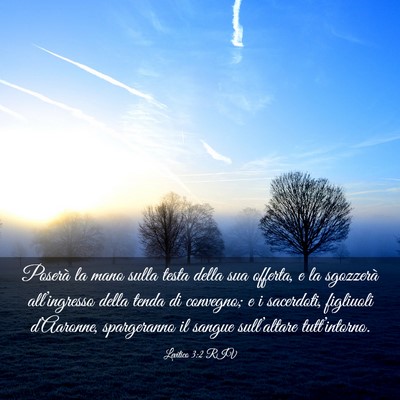 Picture 03 - Levitico 3:2 RIV - Poserà la mano sulla testa della sua offerta, e - Bible Verse Picture