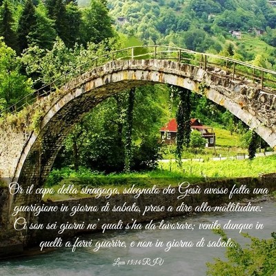 Picture 03 - Luca 13:14 RIV - Or il capo della sinagoga, sdegnato che Gesù - Bible Verse Picture