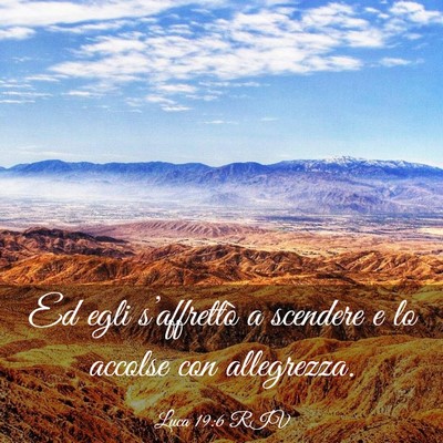 Picture 03 - Luca 19:6 RIV - Ed egli s’affrettò a scendere e lo accolse con - Bible Verse Picture