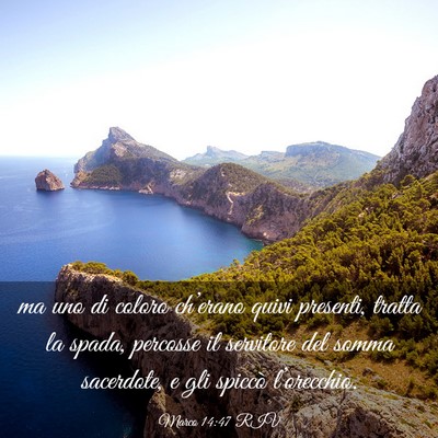 Picture 03 - Marco 14:47 RIV - ma uno di coloro ch’erano quivi presenti, - Bible Verse Picture