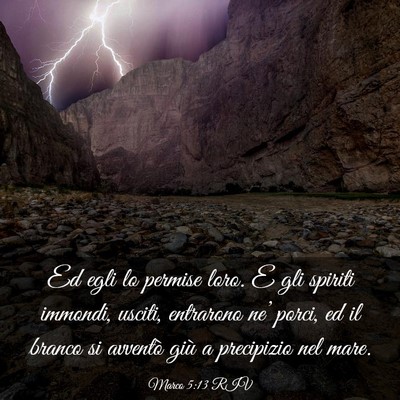 Picture 03 - Marco 5:13 RIV - Ed egli lo permise loro. E gli spiriti immondi, - Bible Verse Picture