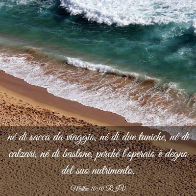 Picture 03 - Matteo 10:10 RIV - né di sacca da viaggio, né di due tuniche, né - Bible Verse Picture