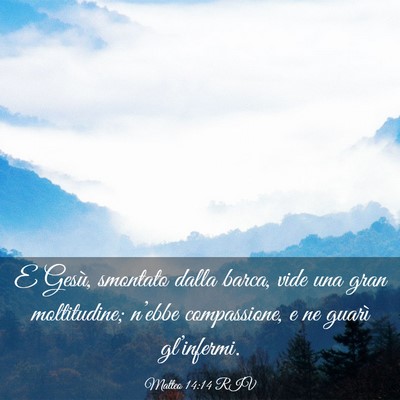 Picture 03 - Matteo 14:14 RIV - E Gesù, smontato dalla barca, vide una gran - Bible Verse Picture