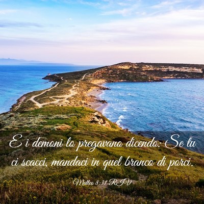 Picture 03 - Matteo 8:31 RIV - E i demoni lo pregavano dicendo: Se tu ci scacci, - Bible Verse Picture