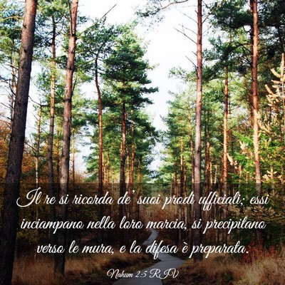 Picture 03 - Nahum 2:5 RIV - Il re si ricorda de’ suoi prodi ufficiali; essi - Bible Verse Picture