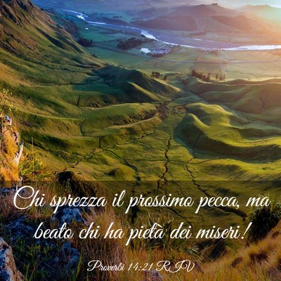 Picture 03 - Proverbi 14:21 RIV - Chi sprezza il prossimo pecca, ma beato chi ha - Bible Verse Picture