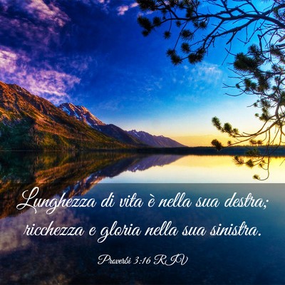 Picture 03 - Proverbi 3:16 RIV - Lunghezza di vita è nella sua destra; ricchezza - Bible Verse Picture