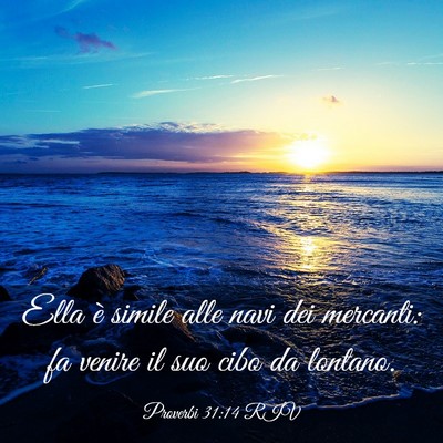 Picture 03 - Proverbi 31:14 RIV - Ella è simile alle navi dei mercanti: fa venire - Bible Verse Picture