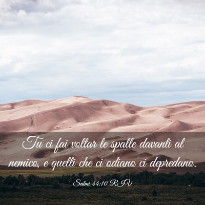 Picture 03 - Salmi 44:10 RIV - Tu ci fai voltar le spalle davanti al nemico, e - Bible Verse Picture