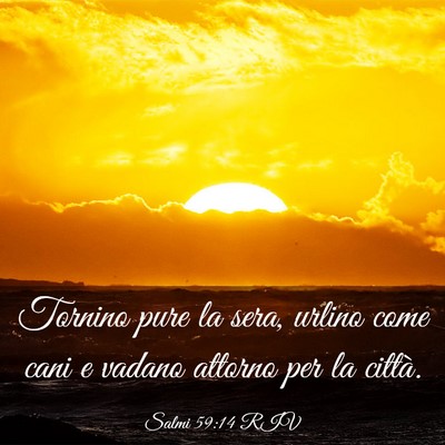 Picture 03 - Salmi 59:14 RIV - Tornino pure la sera, urlino come cani e vadano - Bible Verse Picture