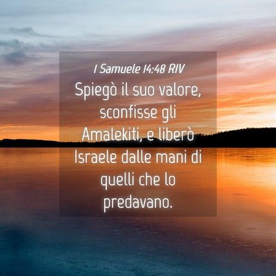 Picture 04 - 1 Samuele 14:48 RIV - Spiegò il suo valore, sconfisse gli Amalekiti, e - Bible Verse Picture