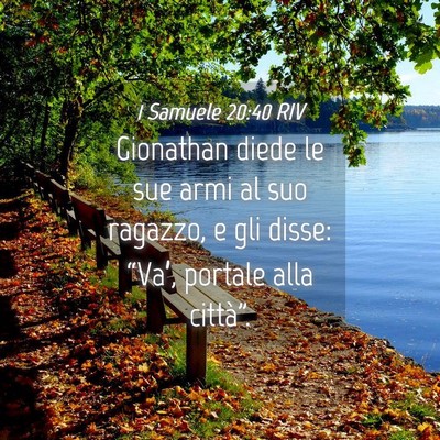 Picture 04 - 1 Samuele 20:40 RIV - Gionathan diede le sue armi al suo ragazzo, e gli - Bible Verse Picture