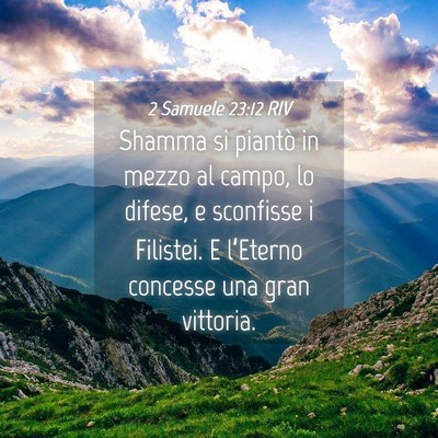 Picture 04 - 2 Samuele 23:12 RIV - Shamma si piantò in mezzo al campo, lo difese, e - Bible Verse Picture