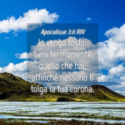 Picture 04 - Apocalisse 3:11 RIV - Io vengo tosto; tieni fermamente quello che hai, - Bible Verse Picture