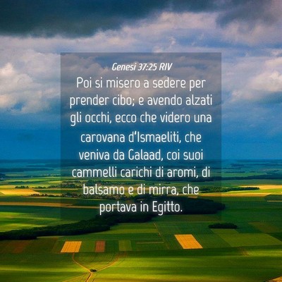 Picture 04 - Genesi 37:25 RIV - Poi si misero a sedere per prender cibo; e avendo - Bible Verse Picture
