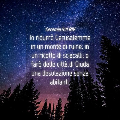 Picture 04 - Geremia 9:11 RIV - Io ridurrò Gerusalemme in un monte di ruine, in - Bible Verse Picture