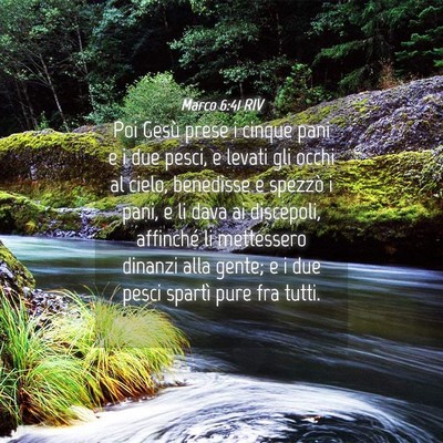 Picture 04 - Marco 6:41 RIV - Poi Gesù prese i cinque pani e i due pesci, e - Bible Verse Picture