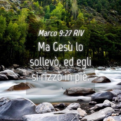 Picture 04 - Marco 9:27 RIV - Ma Gesù lo sollevò, ed egli si rizzò in - Bible Verse Picture