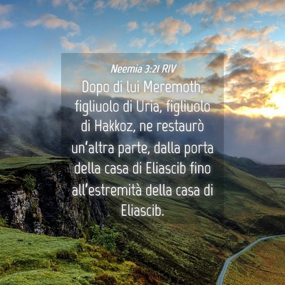 Picture 04 - Neemia 3:21 RIV - Dopo di lui Meremoth, figliuolo di Uria, - Bible Verse Picture