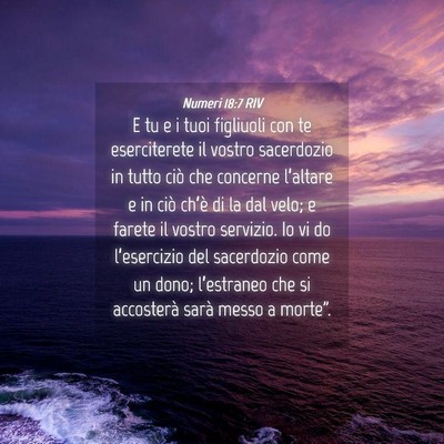 Picture 04 - Numeri 18:7 RIV - E tu e i tuoi figliuoli con te eserciterete il - Bible Verse Picture