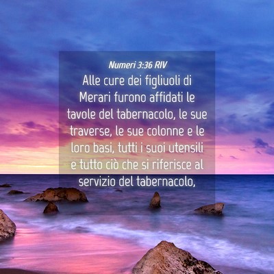 Picture 04 - Numeri 3:36 RIV - Alle cure dei figliuoli di Merari furono affidati - Bible Verse Picture