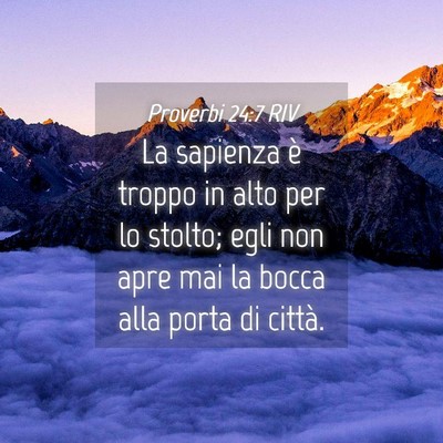Picture 04 - Proverbi 24:7 RIV - La sapienza è troppo in alto per lo stolto; egli - Bible Verse Picture