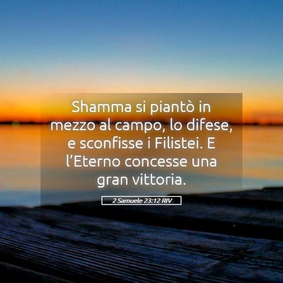 Picture 05 - 2 Samuele 23:12 RIV - Shamma si piantò in mezzo al campo, lo difese, e - Bible Verse Picture