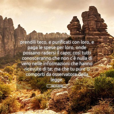 Picture 05 - Atti 21:24 RIV - prendili teco, e purificati con loro, e paga le - Bible Verse Picture