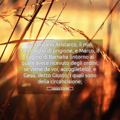 Picture 05 - Colossesi 4:10 RIV - Vi salutano Aristarco, il mio compagno di - Bible Verse Picture