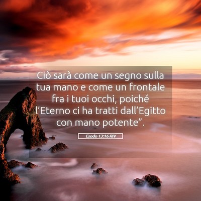 Picture 05 - Esodo 13:16 RIV - Ciò sarà come un segno sulla tua mano e come un - Bible Verse Picture