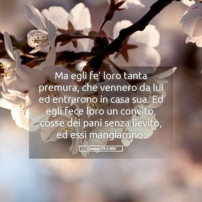 Picture 05 - Genesi 19:3 RIV - Ma egli fe’ loro tanta premura, che vennero da - Bible Verse Picture