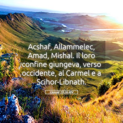 Picture 05 - Giosué 19:26 RIV - Acshaf, Allammelec, Amad, Mishal. Il loro confine - Bible Verse Picture