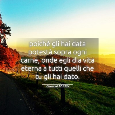 Picture 05 - Giovanni 17:2 RIV - poiché gli hai data potestà sopra ogni carne, - Bible Verse Picture
