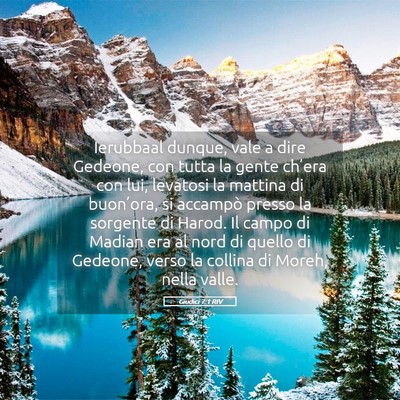 Picture 05 - Giudici 7:1 RIV - Ierubbaal dunque, vale a dire Gedeone, con tutta - Bible Verse Picture